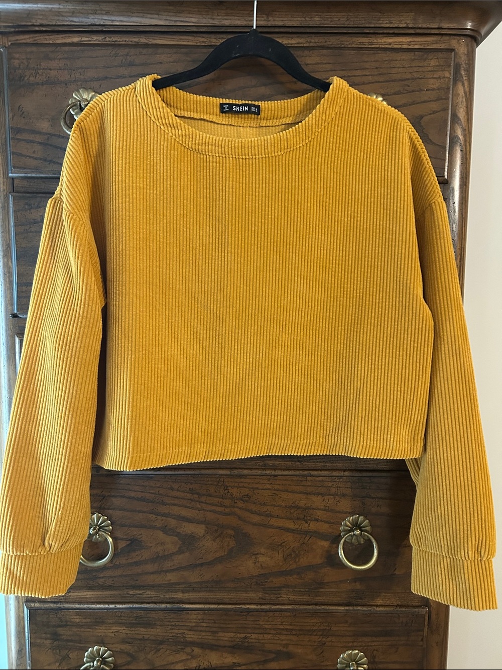 SHEIN Ribbed Corduroy Cropped Boxy Top in Mustard, Size M